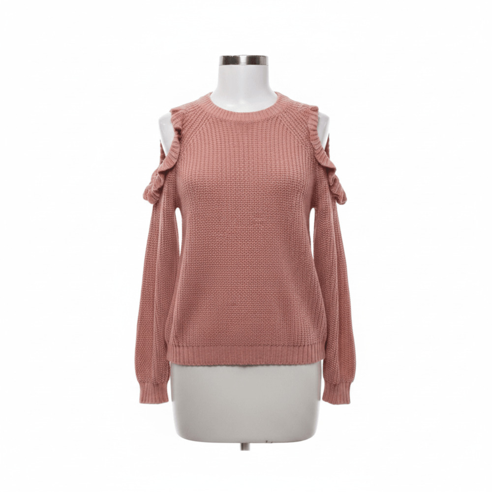Pink Lightweight Knit Sweater Womens Small Slit Sleeve Detail Crew Neck Pullover